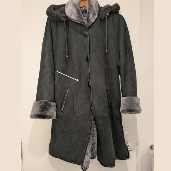 Studio Vogue Faux Shearling Coat Dark Green with Removable Hood Warm Oversized - Picture 4 of 11